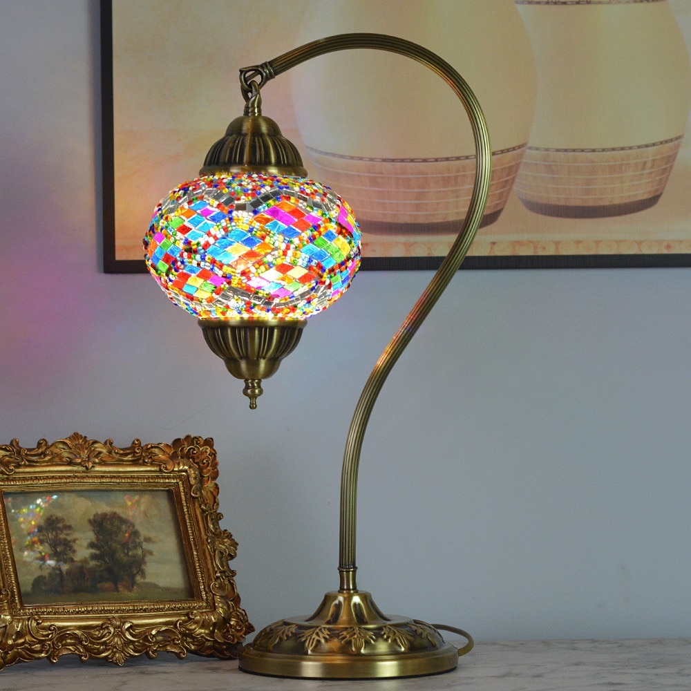 Mosaic Glass Table Lamp with Brass Finish
